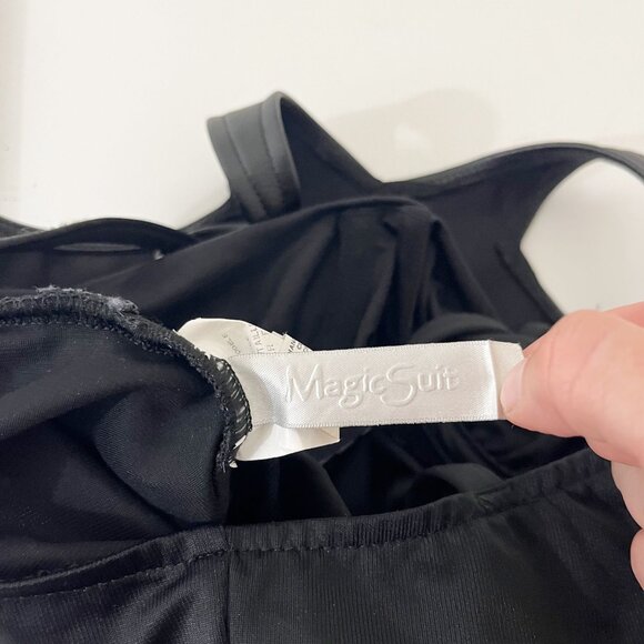 Magicsuit Black Faux Leather Trim Ruched Halter One Piece Swimsuit - Size US 8 - Picture 5 of 6